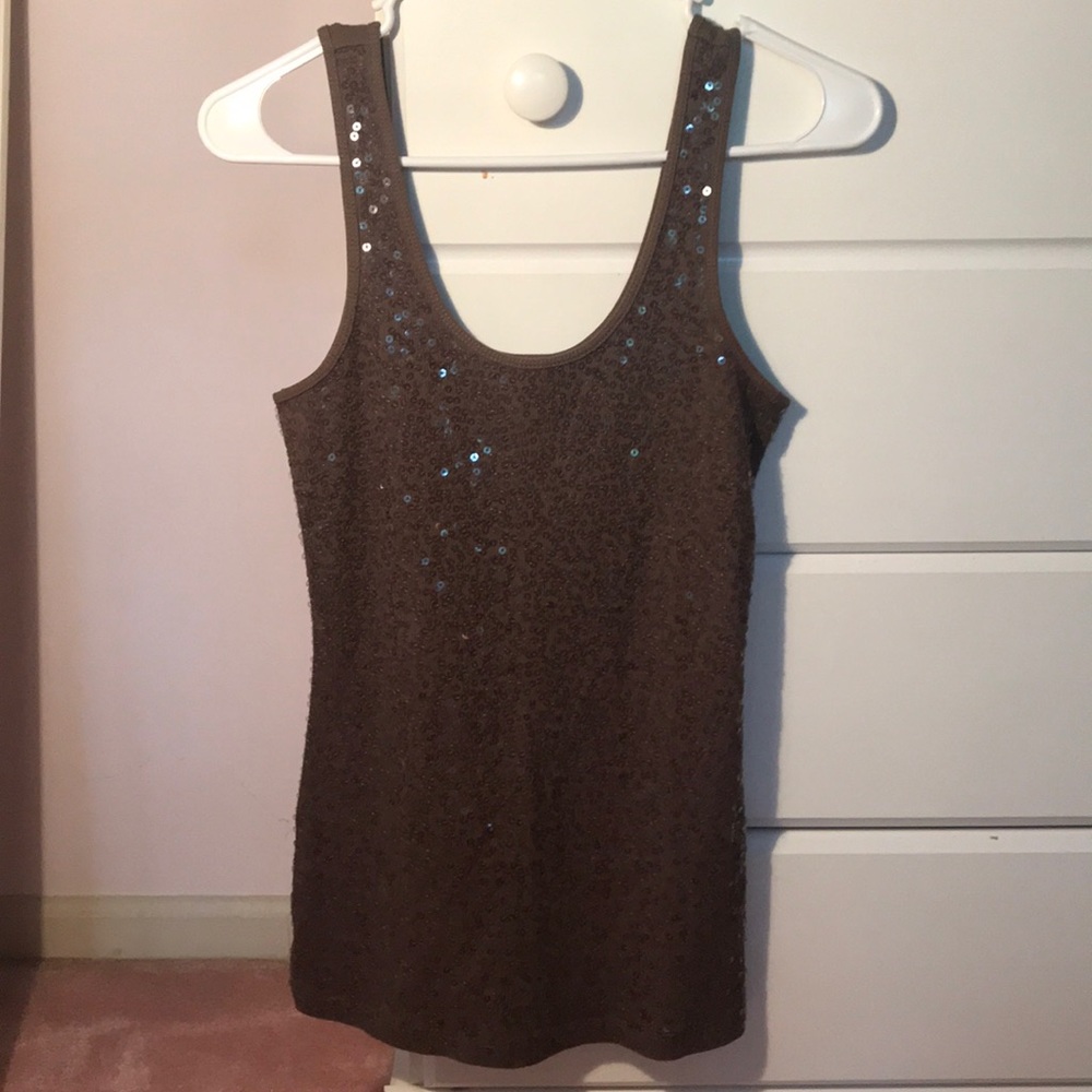Brown sequined tank from express size small